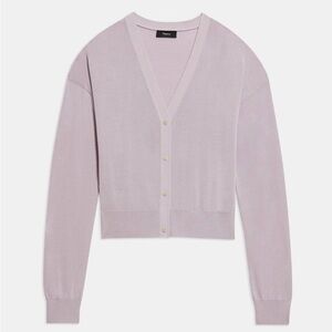 Theory V-Neck Cardigan in Cotton Blend - Wisteria